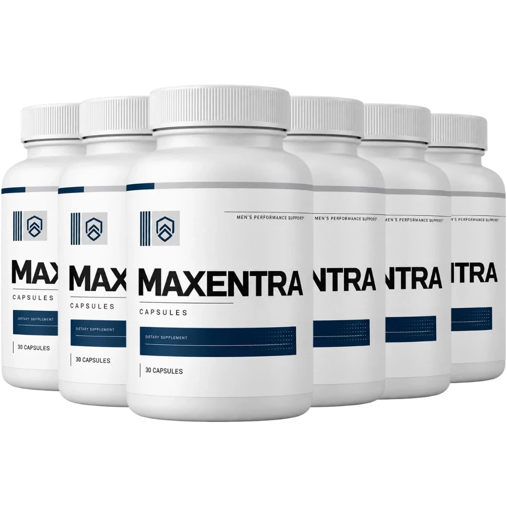 Six bottles of Maxentra men's performance support capsules