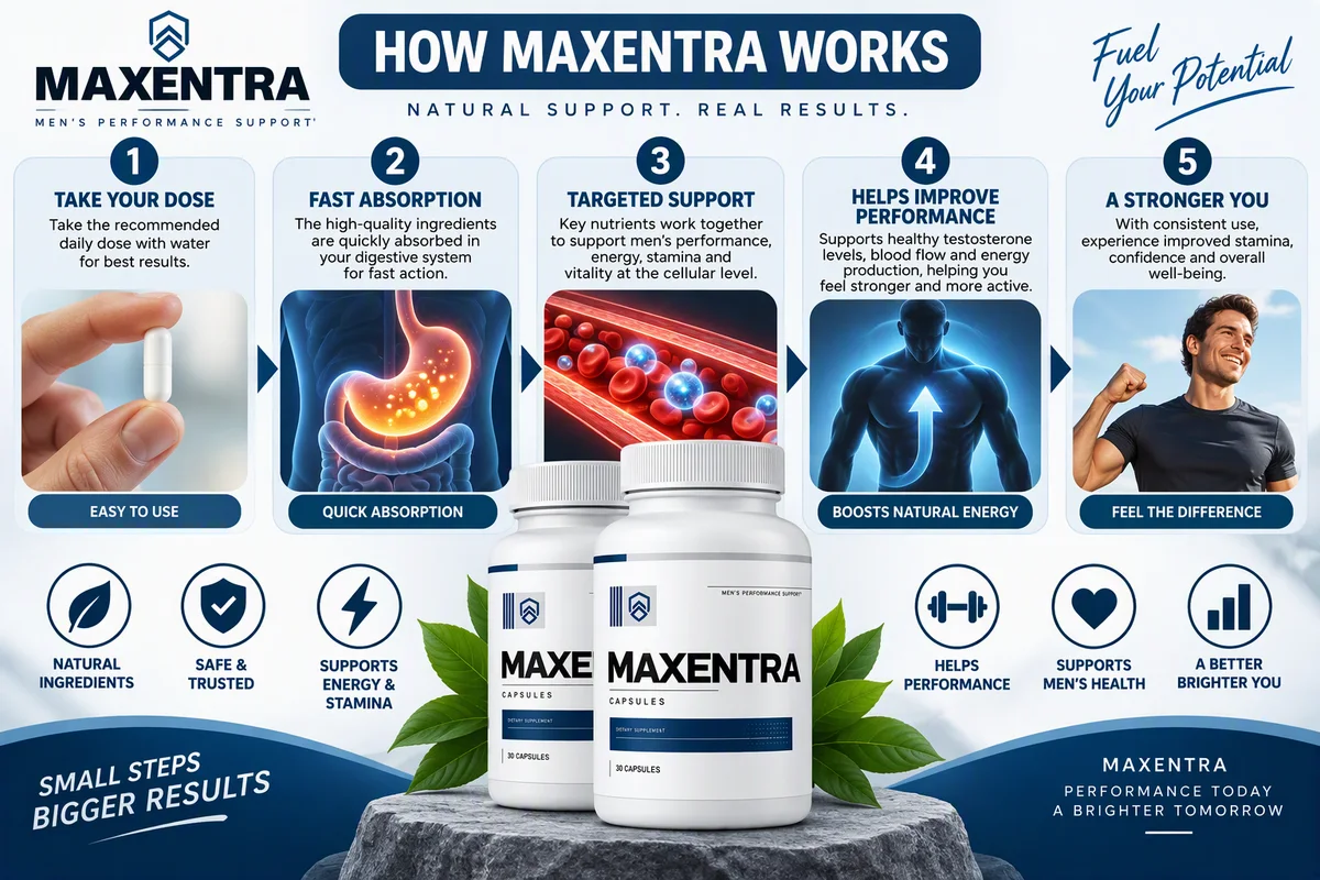 How Maxentra works: take your dose, absorption, targeted support, helps performance, a stronger you